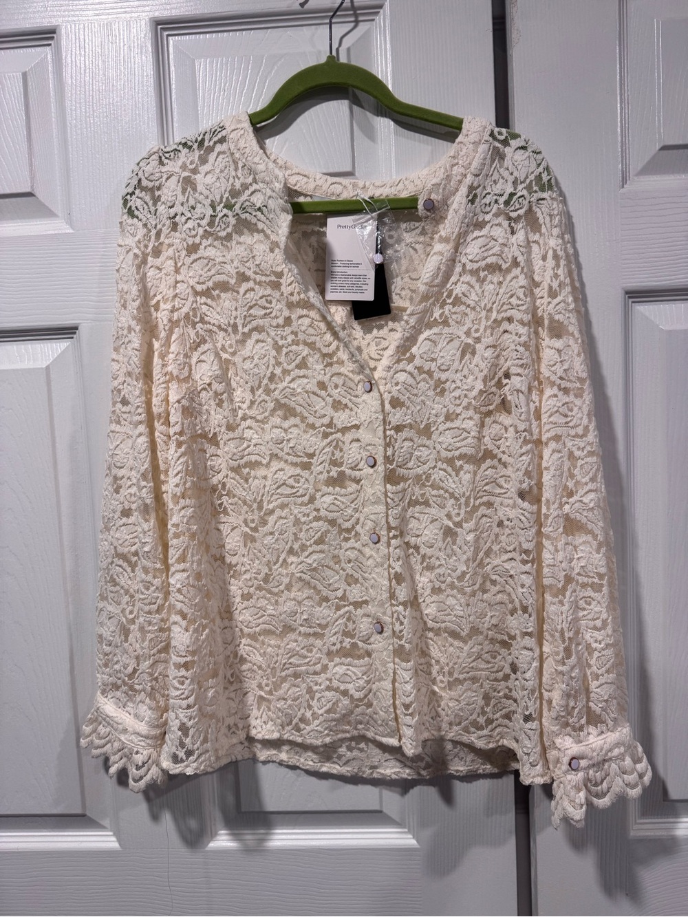 Elegant Cream Lace Button-Front Blouse
